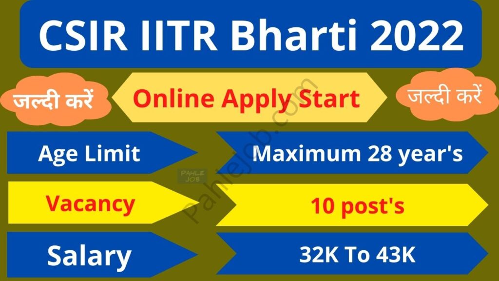 CSIR IITR Bharti 2022 Apply Online